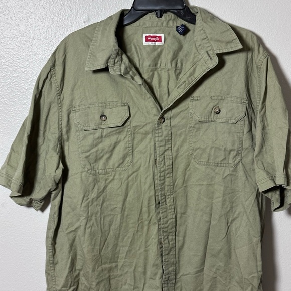Wrangler Men Green Khaki Button Down Short‎ Sleeve Shirt size L. - Picture 2 of 7
